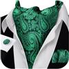 Barry.Wang Cravatta da uomo in seta con motivo cachemire e gemelli quadrati da taschino alla moda, Verde Nero Paisley, Taglia unica