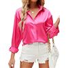 HANERDUN Camicia Donna Elegante Camicia Button Down in Raso di Seta Maglia a Tinta Unita Top