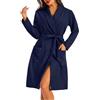 Lovasy Accappatoio Donna Cotone Nido d'Ape Vestaglia Leggera a Maniche Lunghe Kimono in Maglia Waffle Morbido Vestaglia Kimono con Colletto a Revers e Cintura,A-Blu Navy,S