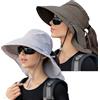 ZEXIAN Cappello da sole da donna UPF 50+, tesa larga e foro per coda di cavallo, cappello da safari per escursionismo con patta per il collo, Beige+verde militare, Taglia unica