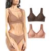 Risalti Reggiseno Senza Ferretto in Pizzo Costina Spalla Rib 2 pz- Donna Elasticizzato, Intimo in Microfibra, Top Seamless, Senza Cuciture - Made in Italy