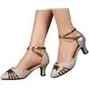 Generico Scarpe da Ballo Donna Eleganti 35-43 EU in Pelle con Tacco 5.5cm, Punta Chiuse e Cinturino Alla Caviglia Sandali Estive Comode con Suola Gomma per Latino Americano, Cerimonie, Feste,Argento,38