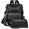 SONARIN PU Borsa Zaino Donna,Impermeabile Moda Zainetti con Pochette Retrò Antifurto Zaino Casual Borsa a Mano,Borse a Tracolla Convertibile per Scuola Lavoro Viaggio(Nero)