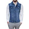 Evoga Giubbotto Smanicato di Jeans Uomo Blu Denim Cardigan Gilet Giacca Casual