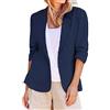 Generisch Blazer monocolore con risvolto stretch e tasche arricciate, blazer estivo da donna in cotone e lino, leggero con maniche a 3/4 e bottone singolo, elegante Slim Fit Business Casual Blazer per