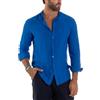 Giosal Camicia Uomo Lino Collo Coreano Maniche Lunghe Casual Regular Fit Basic Tinta Unita Vari Colori (IT, Testo, M, Regular, Regular, Blu Royal)