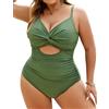 heekpek Costume da Bagno Donna Taglie Forti Push Up Imbottito Costume Intero Donna Contenitivo Pancia Scollo a V Mare Costumi Curvy, Verde, M