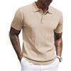 COOFANDY Magliette Polo da Uomo a Maniche Corte in Maglia con Texture a Costine Leggera, Camicia da Golf Casual con Collo, Khaki chiaro , S