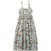 CAMILIFE Donna Abito Spalline 100% Cotone Popeline Spiaggia Maxi Lungo Floreale Vita Alta Spalline Regolabili 118 cm - Grigio Verde con Girasoli A46