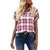 GeGekoko Camicetta da donna a quadri, a maniche corte, casual, con scollo a V, con bottoni, Colore: rosa., S
