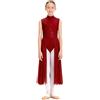 Miutii, vestito da danza lisrica per ragazze, con gonna asimmetrica, pizzo floreale, per pattinaggio e danza moderna, danza contemporanea, bordeaux, 134-140 cm