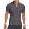 KUYIGO Uomo Camicie Casual Slim Fit Colore Puro Polo Manica Corta Moda Magliette M Grigio Scuro