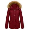 TOMEEK Giacca Invernale Donna con Cappuccio Caldo Parka Cappotto Pile Donna con Zip Giubbotto Antivento Casual Imbottito con Tasche Pelliccia Media Lunghezza da Esterno Sci(Rosso Vino,S)