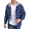 CTU - Felpa con cappuccio da uomo, leggera, a quadri, con bottoni, a maniche lunghe, con tasche, Blu, XXL