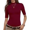 WOWENY Pull à Manches Courtes pour Femme élégant T-Shirt à 1/2 Bras avec col Montant élastique T-Shirt à col Roulé en Coton Tops de Base Chemise Chemisier