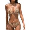 CUPSHE Costume da bagno da donna a triangolo con bordo a contrasto e gamba alta, due pezzi costumi da bagno, Marrone chiaro/leopardato, M