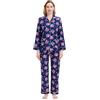 GLOBAL Pigiama da Donna Flanella di Cotone con Bottoni Frontali, Pantaloni con Coulisse Blu L