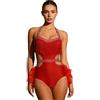 Linjinx Donna Body da Danza Ballo Latino Americano con Paillettes Nappa Body da Pattinaggio Artistico Leotard con Piume Abito Jazz Tango Samba Rumba Salsa Rosso S