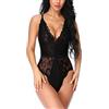 EVELIFE Body Donna Sexy Pizzo Lingerie Teddy Un Pezzo Scollo a V Biancheria Intima Trasparente(Nero L)