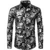 Parklees - Camicia da uomo di lusso, con stampa paisley in oro lucido, stile elegante, vestibilità aderente, colletto button down, Nero argento, L