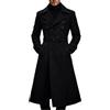 MAXATTIRE Cappotto da uomo slim fit doppiopetto Trench lunghezza intera in misto lana nera soprabito, Nero - Lana, L
