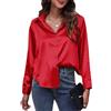 SEAUR Camicetta da donna in raso con bottoni, elegante, scollo a V, in seta, casual, a maniche lunghe, da lavoro, tunica top, Rosso, M