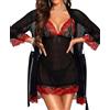 RSLOVE Lingerie Donna Sexy Babydoll in Pizzo Camicia da Notte Set di Pigiama Completo Intimi Vestaglia A Rete