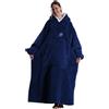 Kawoja Coperta con Cappuccio Oversize Extra Lunga, Coperta Indossabile con Maniche e Tasche, Super Calda e Accogliente Copriletto in Pile Felpa Gigante per Donne e Uomini, blu navy, L/5XL