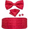 Barry.Wang Set Fascia e Papillon per Uomo, Fascia in Seta Papillon Preannodato Pochette Gemelli, Taglia unica