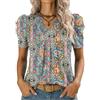 Kistore Top da donna a maniche corte a sbuffo, scollo a V, top estivo da donna, camicette alla moda UK camicie S-XXL