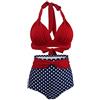 Viloree Costume da Bagno Donna a Vita Alta in Due Pezzi Stampa Floreale Bikini Halter Regolabile Costume da Bagno Resso Reggiseni + Punti di Polka Slip XL