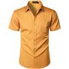 PARKLEES Camicia da uomo casual urbana elegante slim fit a maniche corte con bottoni e tasca, dorato, XXL