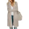 Fisoew Cardigan in maglia per donna, davanti aperto, manica lunga, cardigan leggero, maglione lungo con tasche, Kaki, XXL