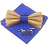 Cyriacus Papillon Legno Uomo Fazzoletto Gemelli Set Papillon da Matrimonio Business Lavoro Laurea Festa Blu tesoro