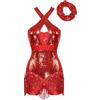 LiiYii Body Latino da Donna con Paillettes Leotard con Nappe Scintillanti Body Ginnastica Costume Danza Moterna Jazz Hip Hop Performance