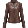 OULIWANGLUO Giacca da donna corta, leggera, sexy, in pelle, con colletto alto, sottile, in ecopelle, primavera, estate, casual, da motociclista, Marrone scuro., M