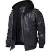 FLAVOR Giacca di Pelle Vera Uomo Moto Cappuccio Staccabile