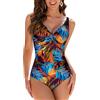 WIN.MAX Costumi da Bagno Interi per Donna Scollo a V Costume Intero Donna con Controllo della Pancia Monokini con arricciature, per Coppe da D a G (Foglie di Palma Blu, EU36)