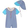 WYTbaby Costume da bagno UV per neonati, intero, a maniche corte, protezione UV, per bambini da 3 mesi a 3 anni, blu scuro, 6-12 Mesi