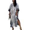 YOUKD Abito Boho con Scollo a V Lungo in Caftano con Stampa Floreale Costume da Bagno da Spiaggia Cover Up Maxi Dress per Le Donne