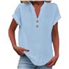 riou Camicia estiva da donna in cotone e lino con bottoni moda tinta unita camicetta scollo a V maglietta elegante basic top festa sciolto maglietta casual ufficio originale confortevole tee, A