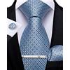 DiBanGu Set di cravatta da uomo in seta a righe cravatta a quadretti con fazzoletto da taschino, set di fermacravatta per matrimonio formale, Azzurro, Taglia unica