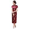 ZNLFS Abito Cheongsam per Donna Abito da Sera a Maniche Corte Vestibilità Aderente Stile Retrò Lungo Stampato Colletto Alto Bodycon Qipao, 48