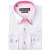 MrDoubleCollar Design italiano da uomo bianco con colletto rosa camicia elegante casual formale doppio colletto manica lunga