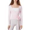 Siyova Top da donna a maniche lunghe incrociato casual slim aderente camicie con scollo a V profondo cravatta top allenamento pilates balletto yoga palestra sport top cardigan, rosa, S