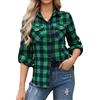 Aottori Camicia Donna a Quadri in Cotone Blusa Maniche Lunghe Camicetta Scozzese con Bottoni Camicie Flanella Classico Shirts Casual Verde XL