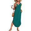 AUSELILY Abito Lungo Estivo Senza Maniche con Spacco e Tasche per Donna | Scollo Tondo Traforato,Senza Maniche,Spacco Laterale,Maxi Ampio,Due Tasche,Tessuto Morbido Elastico,Copricostume