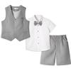 LOLANTA 4PZ Completo Cerimonia Bambino, Ragazzi Paggetto Matrimoni Abito, Bambini Gentiluomo Estate Lino Gilet Pantaloncini Suit Set, Battesimo Partywear, Gilet + Pantaloncini + Camicia + Papillon