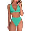 Fatty Tiger Bikini da Donna a Vita Alta con Perizoma Sexy Brasiliano Triangolo Superiore Profondo Scollo a V in Due Pezzi Costumi da Bagno, Verde, S