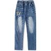 KIDSCOOL SPACE KIDSCOOL Bambine Jeans Ricamati 4-15 Anni Vita Elasticizzata a Coste Denim | Jeans ricamati con fiori per ragazze, pantaloni denim con farfalle e vita elastica comoda, perfetti per scuola e moda teen